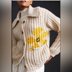 Anthropologie Beige and Yellow Knit Cardigan
